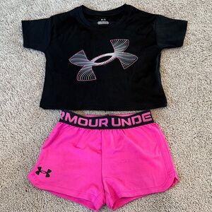 Toddler Girl Size 18 months Under Armour Black Tee and Pink Shorts Set